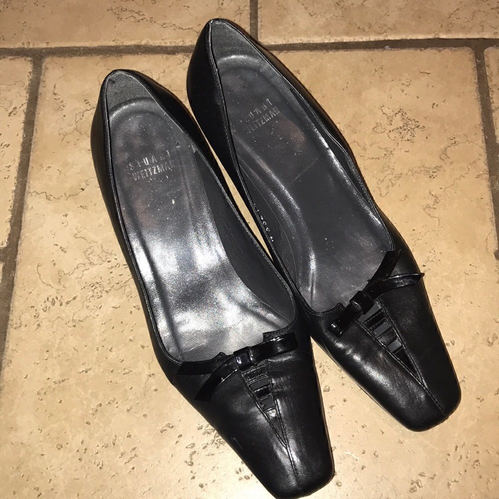 ✨Stuart Weitzman black bow low heeled pumps